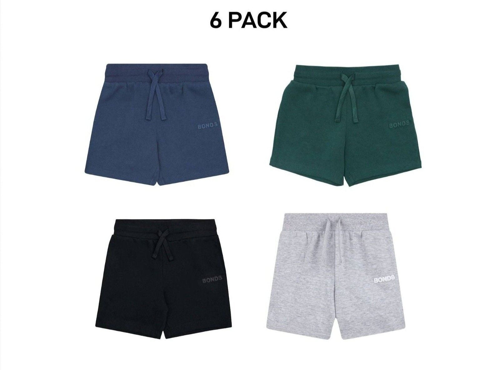 Bonds Kids Tech Sweats Short Lightweight Soft Rib Waistband Sporty 6 Pack KVQPK