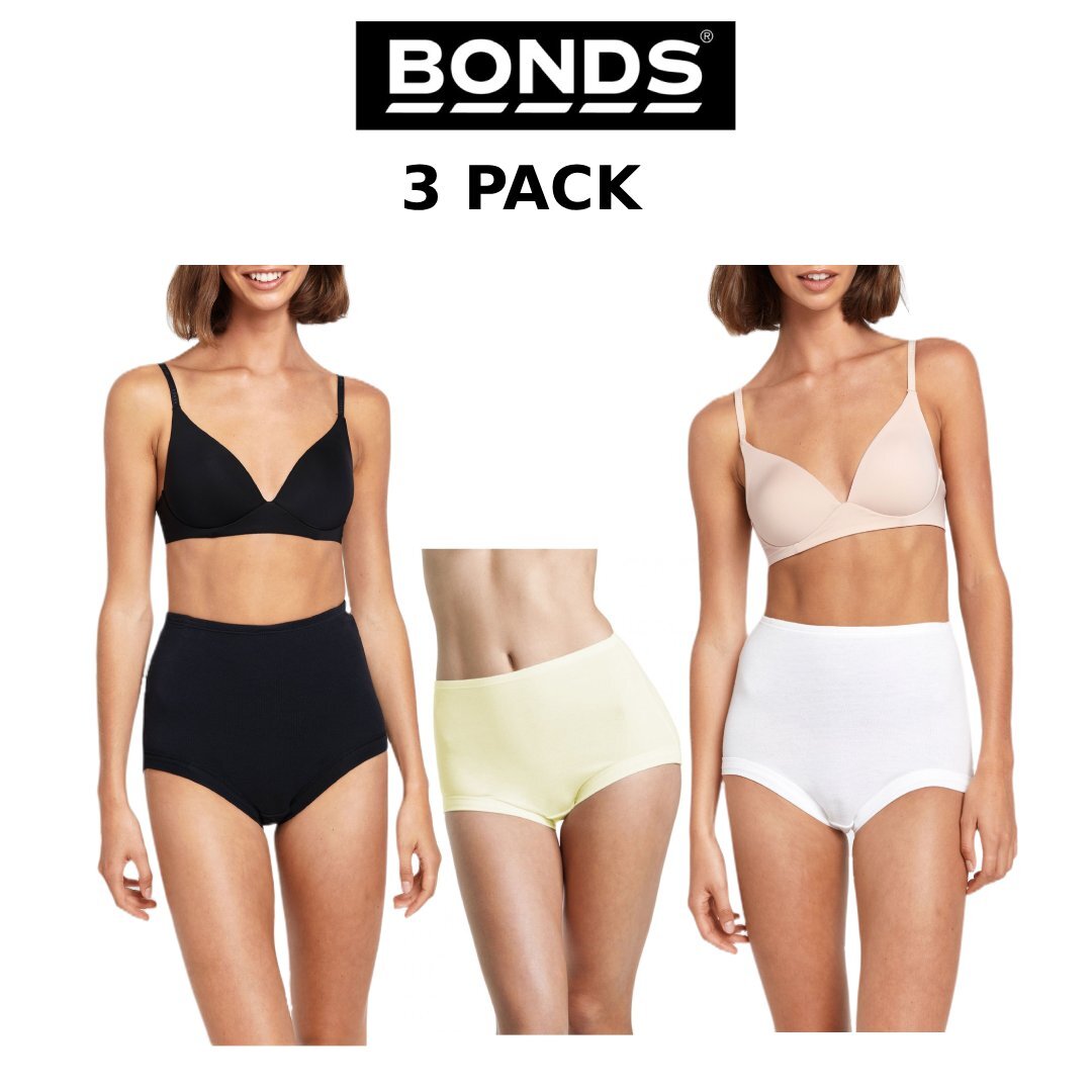 Womens Bonds Cottontails Full Brief Lycra 3 PACK Undie Panties Knickers WW1M13