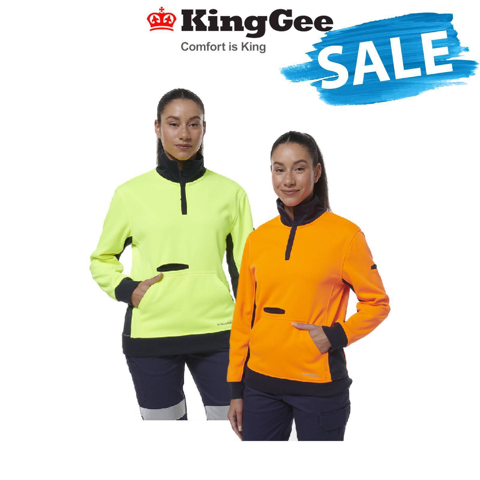 SALE KingGee Womens Hi Vis Spliced Pocket Collar 1/4 Zip Fleece Warmer K45008