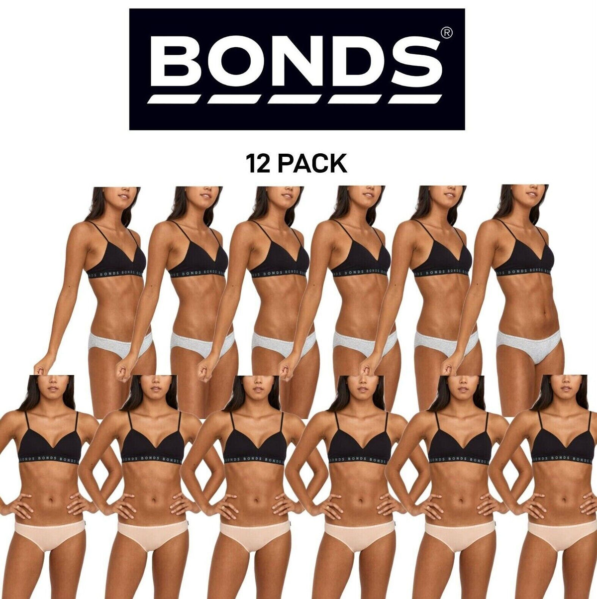 Bonds Womens Hipster Bikini Soft Cotton Low Rise Stretchy Waist 12 Pack WUFNA