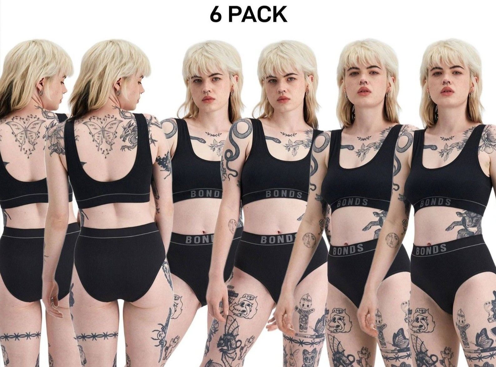 Bonds Womens Retro Rib Hi Hi Bikini Smooth Comfy Stretchable Knit 6 Pack WU8FA