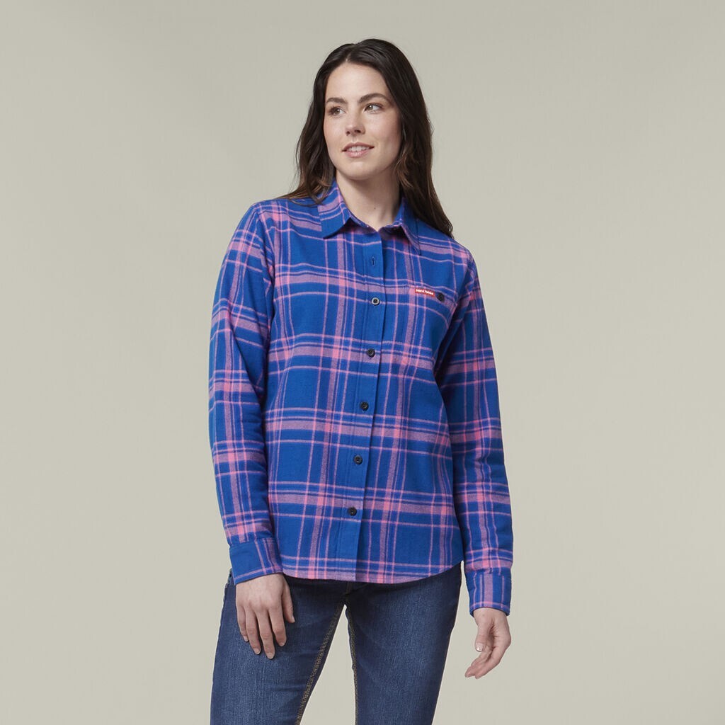 SALE HARD YAKKA Women's Fit Check Flannie Shirt Relaxed Fit Smart Stylish Y08744