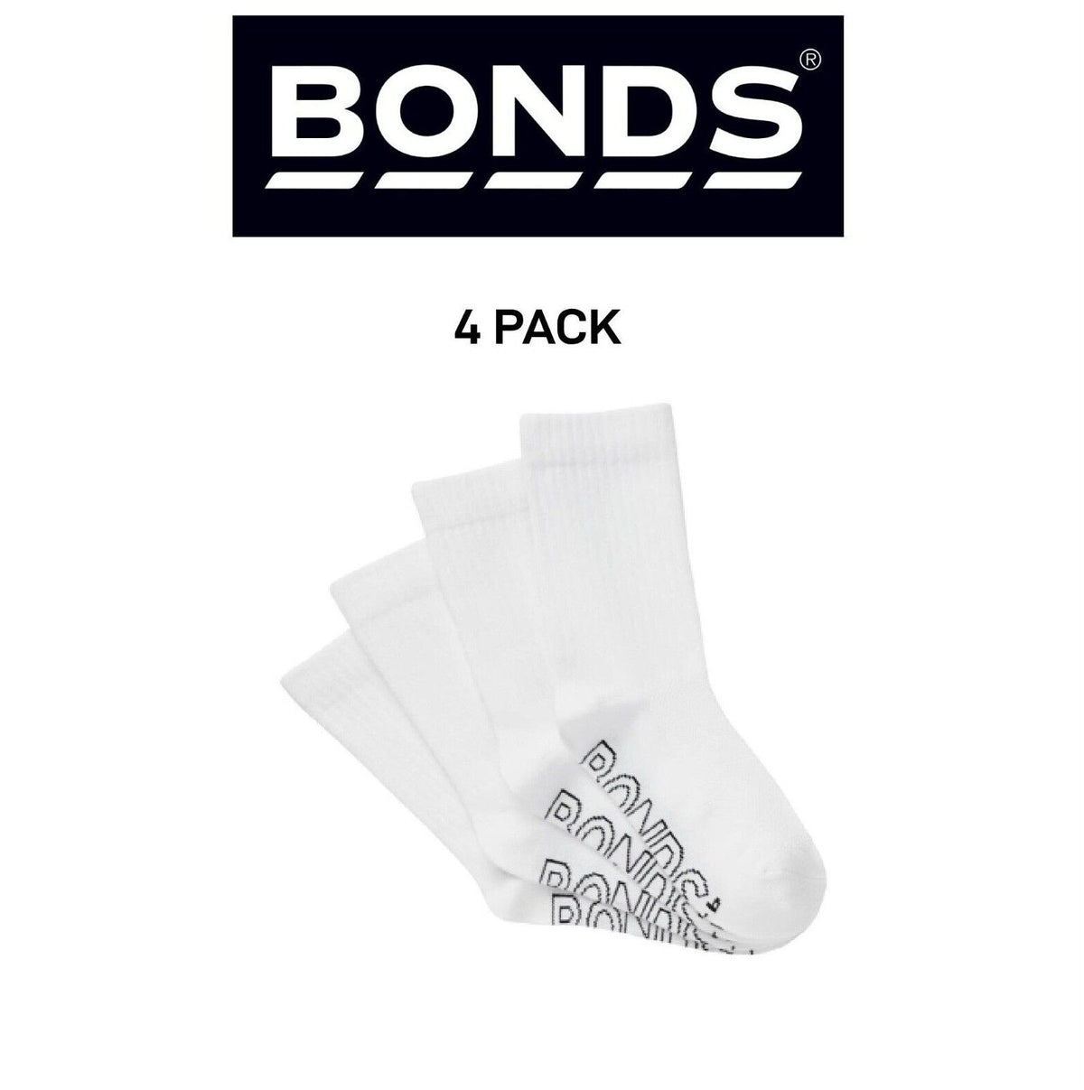 Bonds Kids Logo Light Crew Sock Soft Cotton Mesh Cooling 4 Pack RXVJ4N