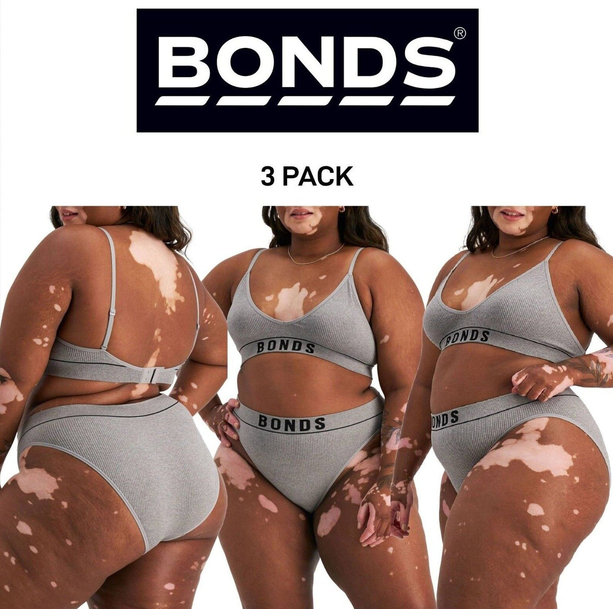 Bonds Womens Retro Rib Seamless Hi Bikini Hi Leg Smooth Stretchy 3 Pack WU8GT