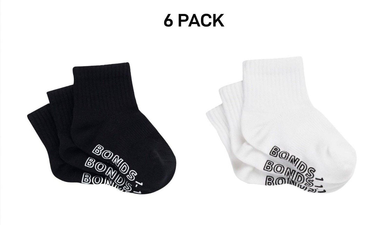 Bonds Baby Lightweight Quarter Crew Sock Comfy Cotton Grip Soles 6 Pack RXU83N