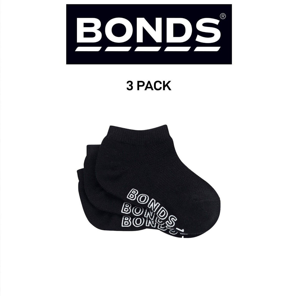 Bonds Baby Lightweght Low Cut Socks Grippy Soles & Soft Toe Seams 3 Pack RXUQ3N