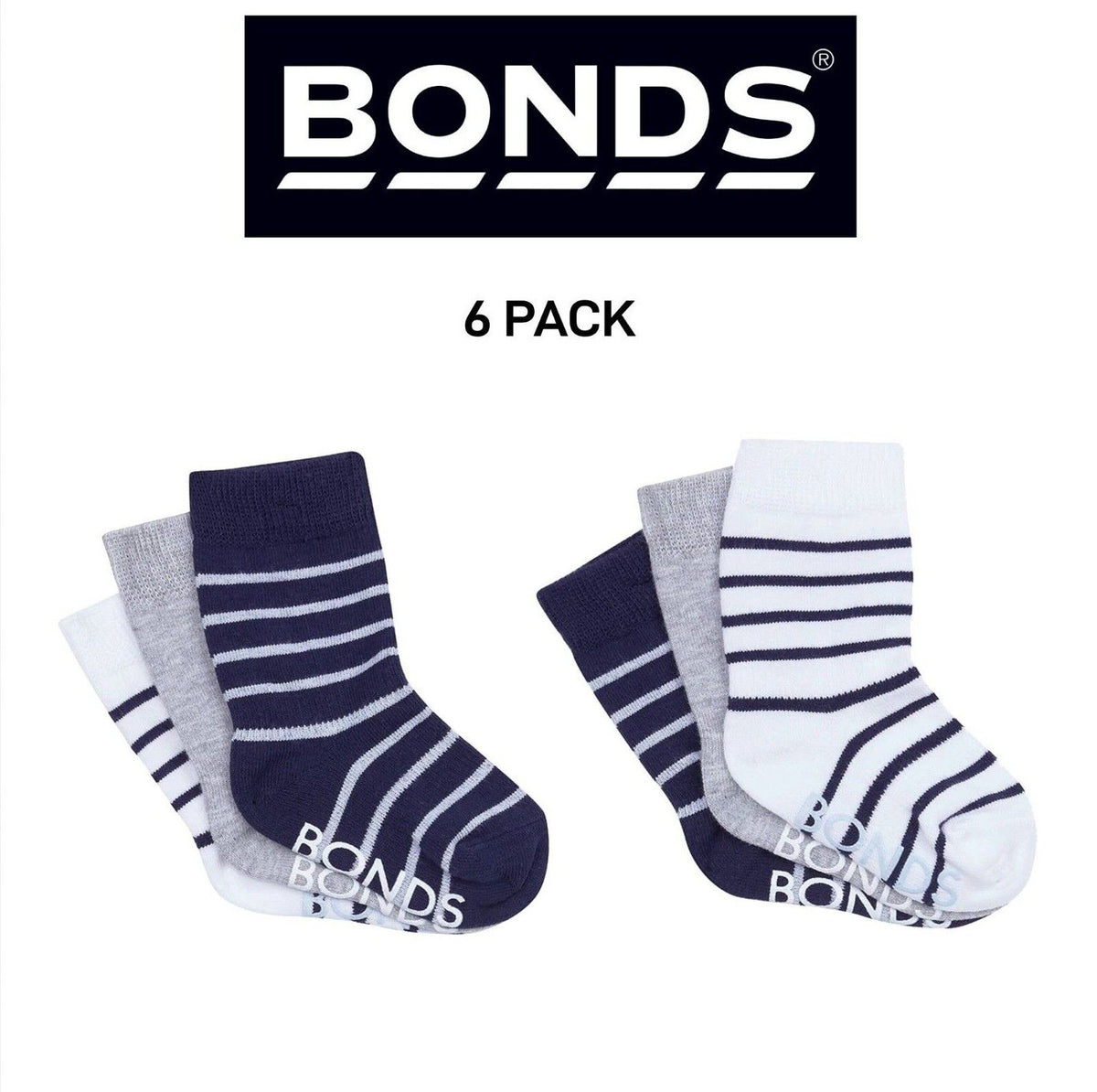 Bonds Baby Stay On Crew Socks with Grippy Soles Breathable Cotton 6 Pack RXQ33N