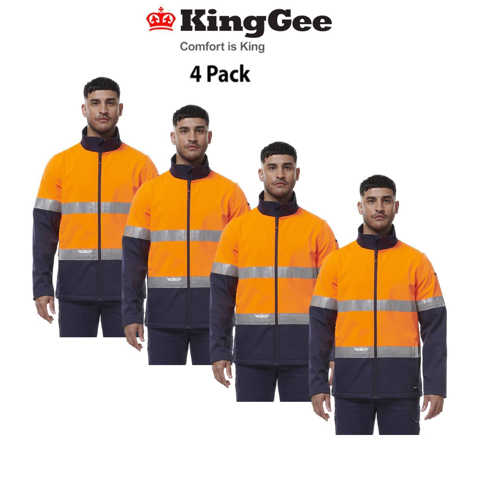 KingGee Mens 4 Pack Reflective Water Resistant Softshell Safety Jacket K55034