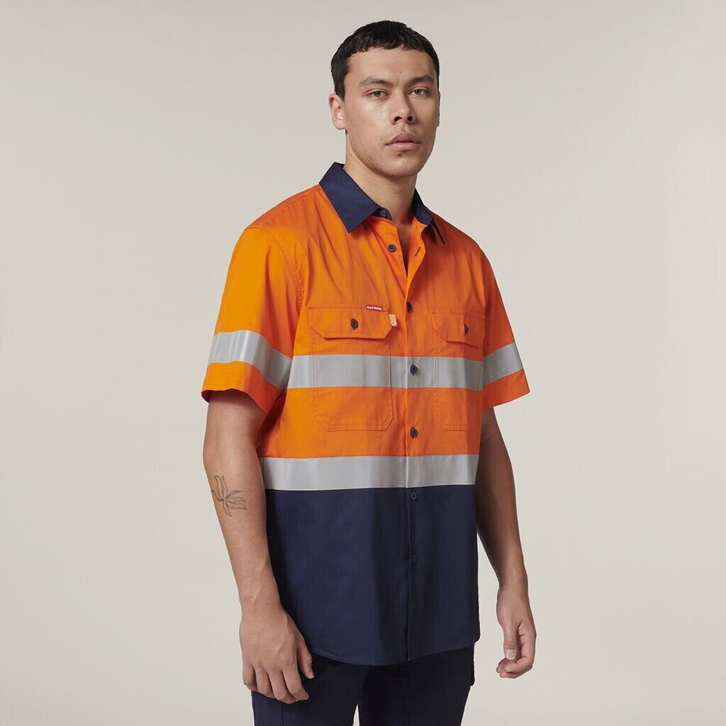 Hard Yakka Mens Short Sleeve HI Vis Reflective 2 Tone Taped Vented Shirt Y07754-Collins Clothing Co