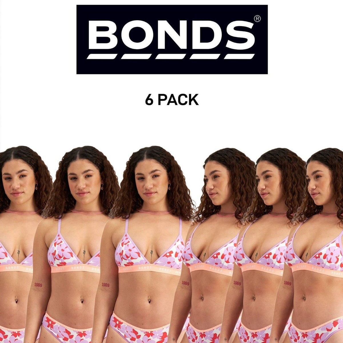 Bonds Womens Icons Triangle Bra Comfy Confident Lightweight Support 6 Pack YWN7