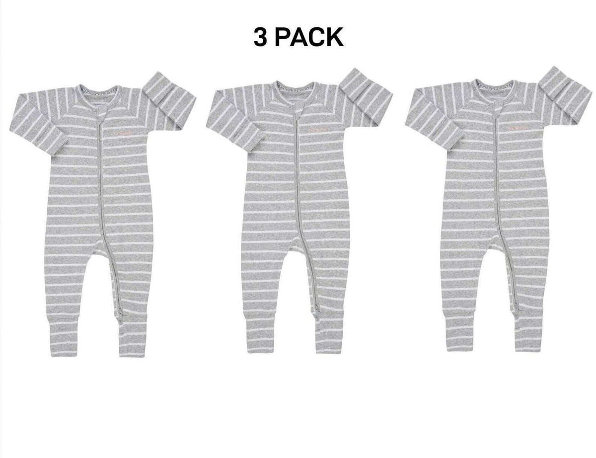 Bonds Baby Ribbed Zip Wondersuit Romper Cozy Cuff Feet for Warmth 3 Pack BXKAA