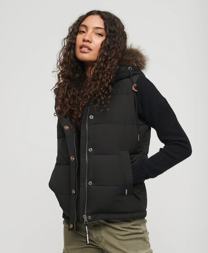 Superdry Womens Everest Faux Fur Quilted Fully Lined Puffer Gilet SW32WJ3E