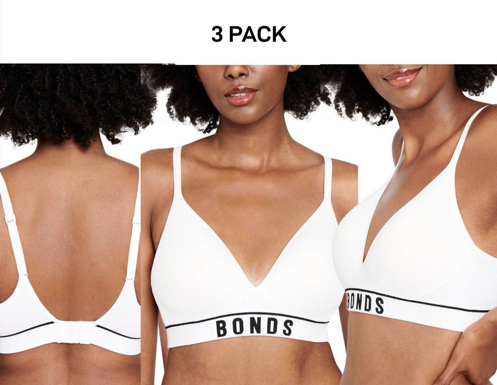 Bonds Womens Retro Rib Wirefree Tee Bra Comfortable & Stretchable 3 Pack YXF7Y
