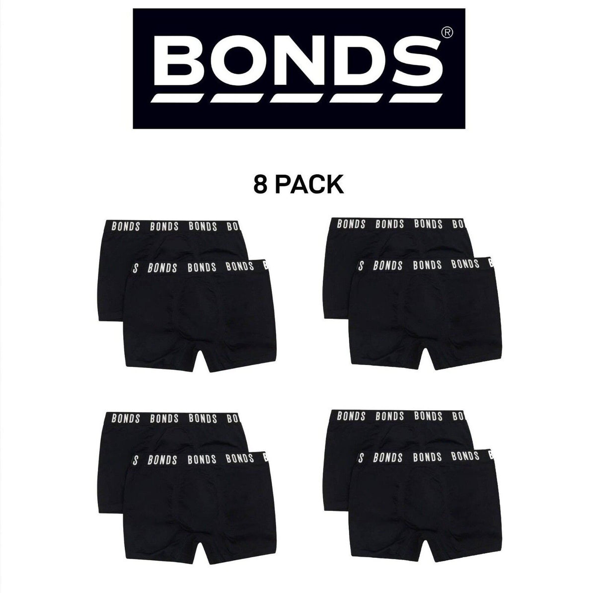 Bonds Boys Super Stretchies Trunk Extra Stretchy Comfy Undies 8 Pack UXXK2A