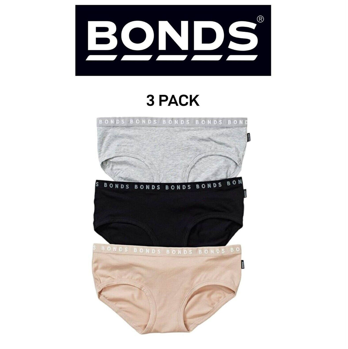 Bonds Womens Hipster Boyleg Soft Cotton Flattering Low Leg Line 3 Pack WUFMA