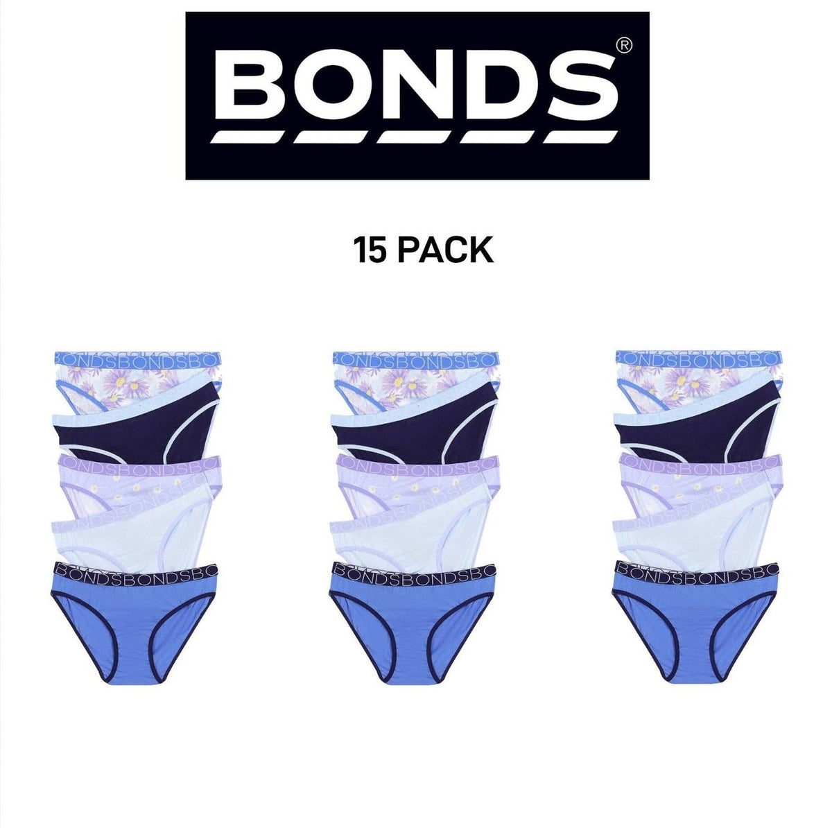 Bonds Girls Bikini Soft and Stretchy Perfect Everyday Coverage 15 Pack UWNV5A