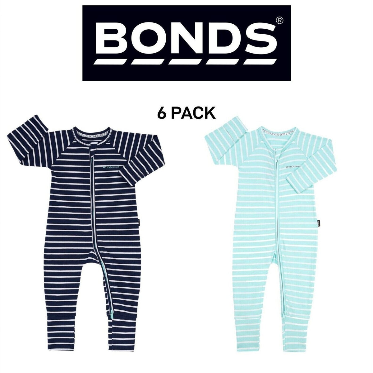 Bonds Baby Zip Wondersuit Soft Cosy Stretchy Fabric Logo Waistband 6 Pack BZDYA