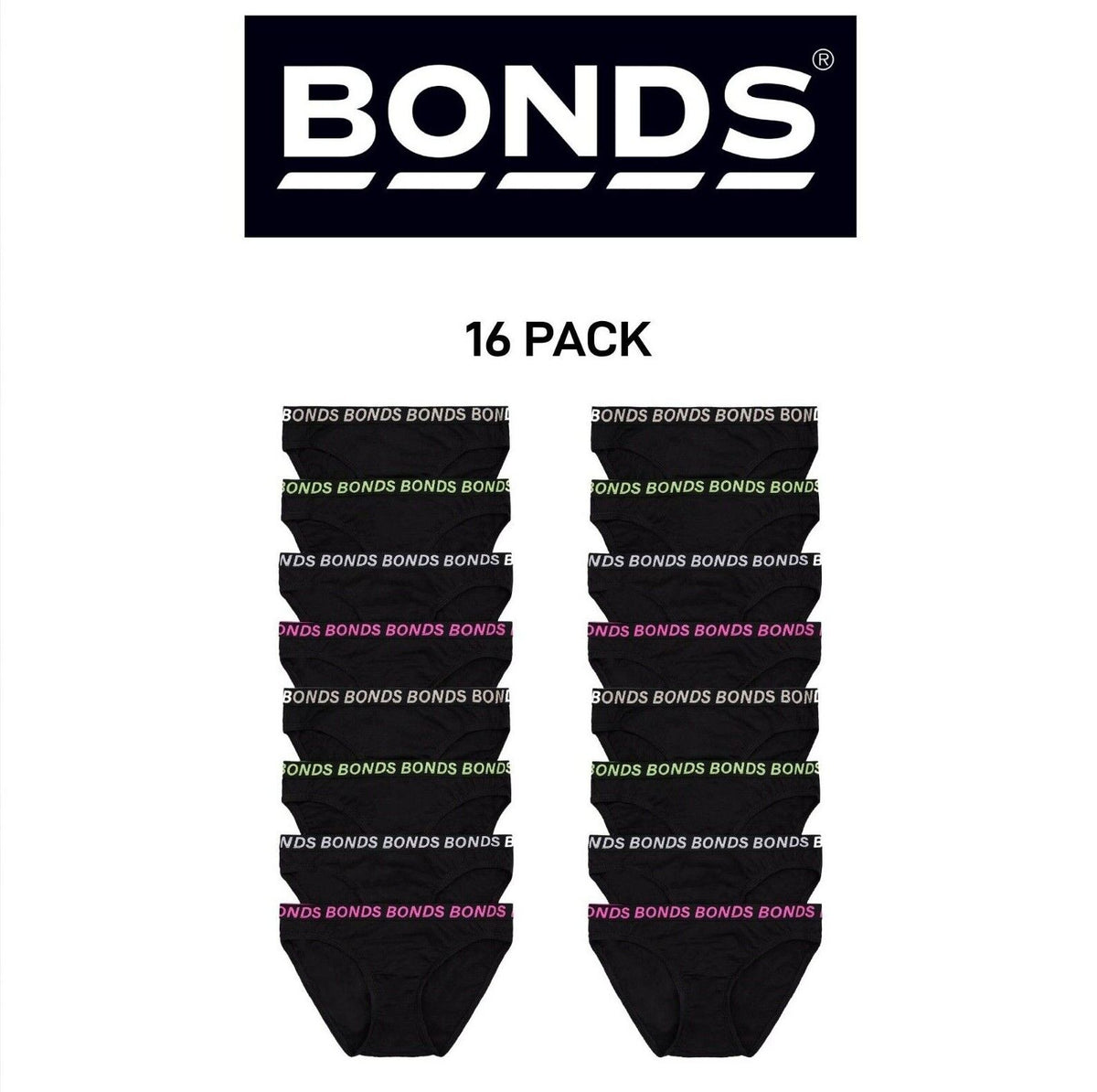 Bonds Girls Bikini Sport Ultimate Comfy & Fresh Moisture Wicking 16 Pack UWKL4A