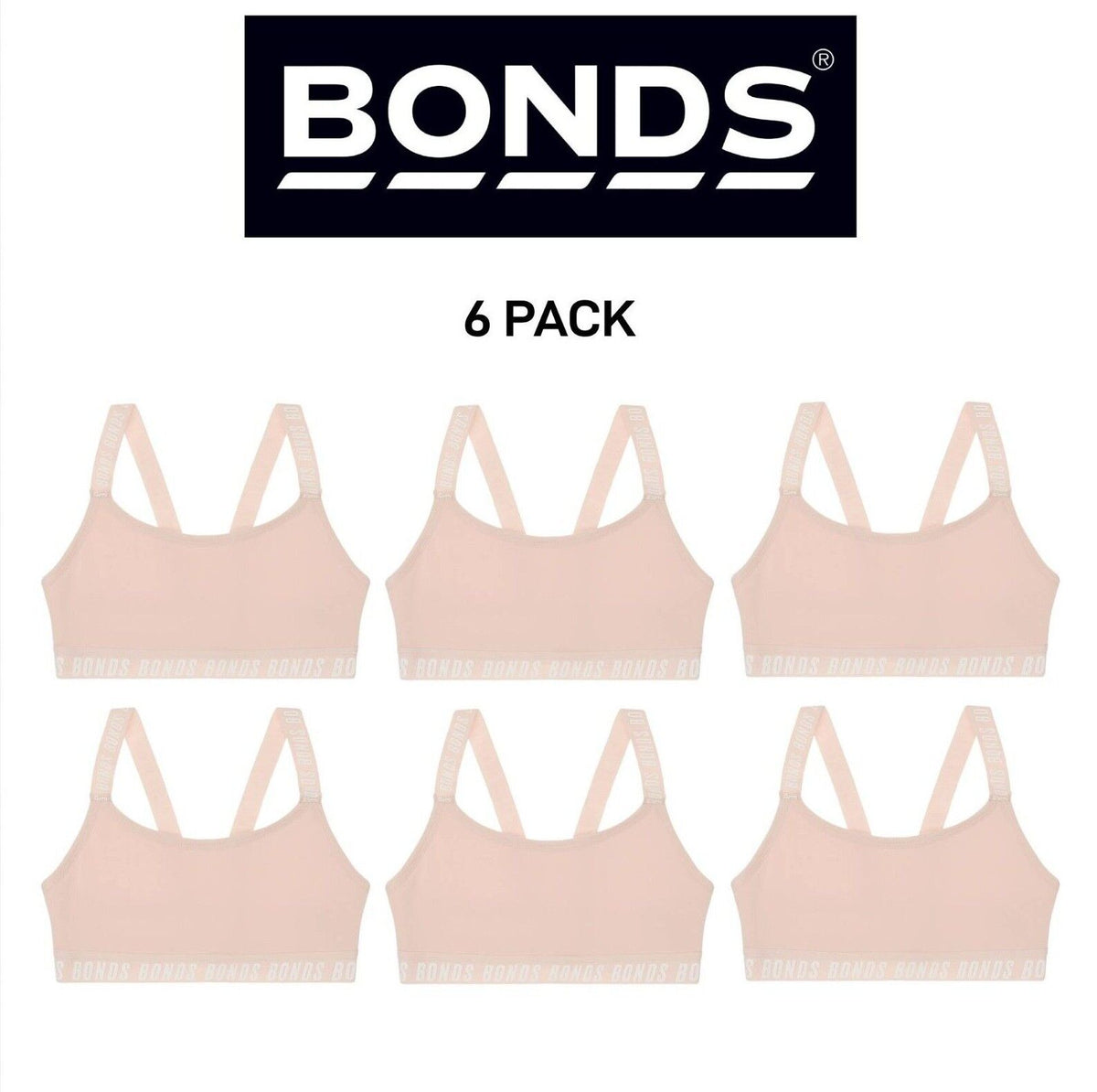 Bonds Girls Performance Pullover Crop Durable and Stretchy Bra 6 Pack UWH41A