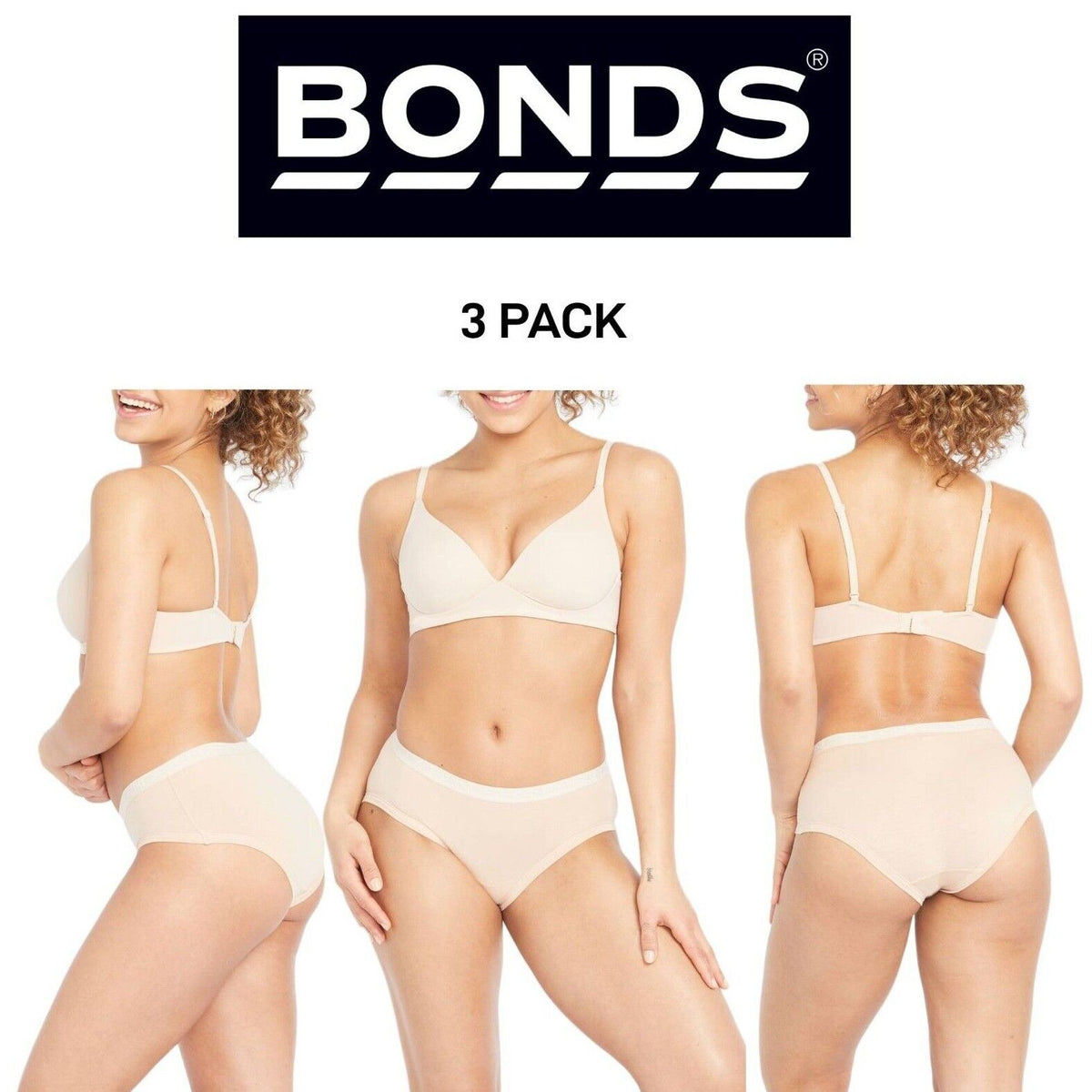 Bonds Womens Cottontails Midi Breathability and Comfort Brief 3 Pack WY5PA