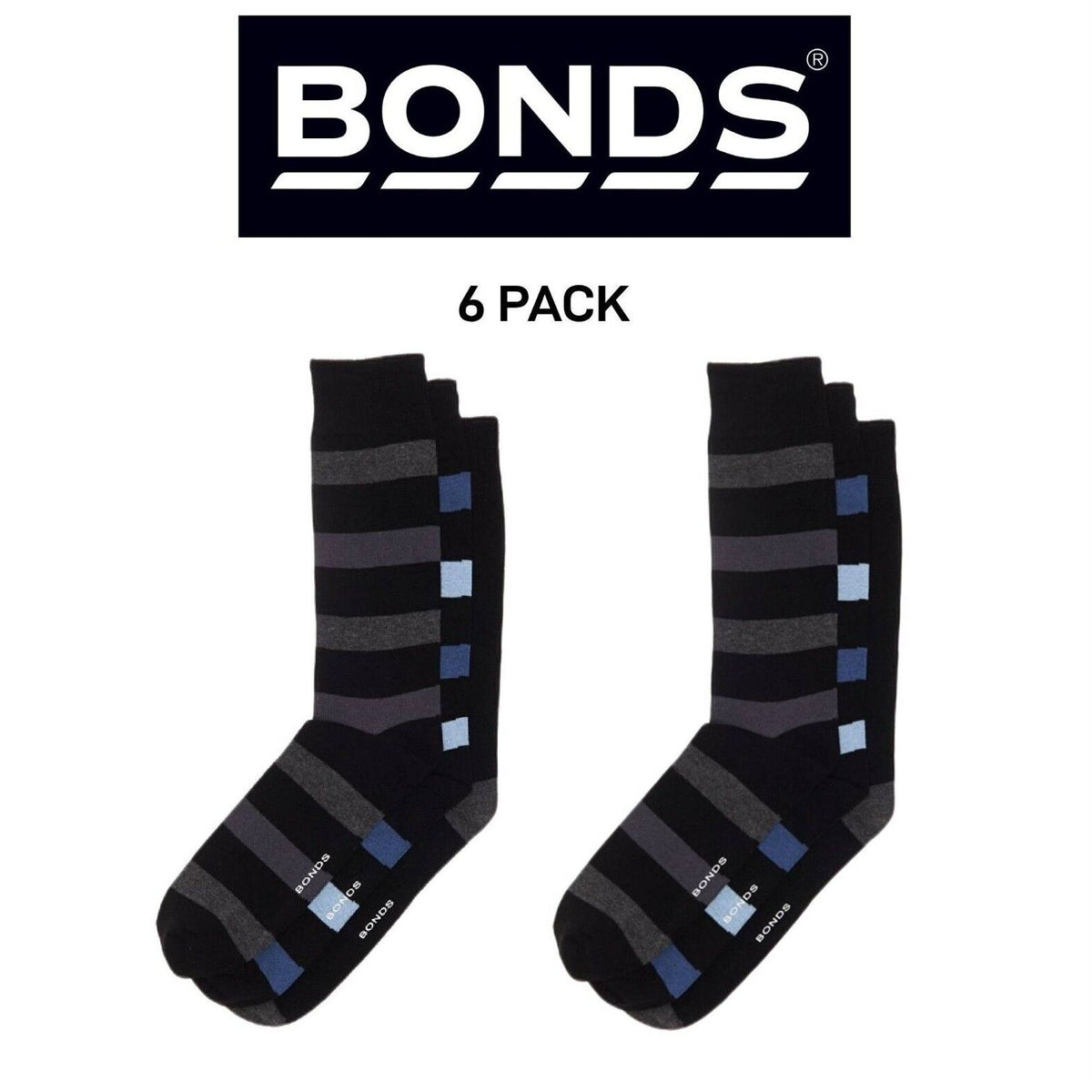 Bonds Mens Business Crew Socks Soft Grip Stretchy Durable Comfort 6 Pack S8311C