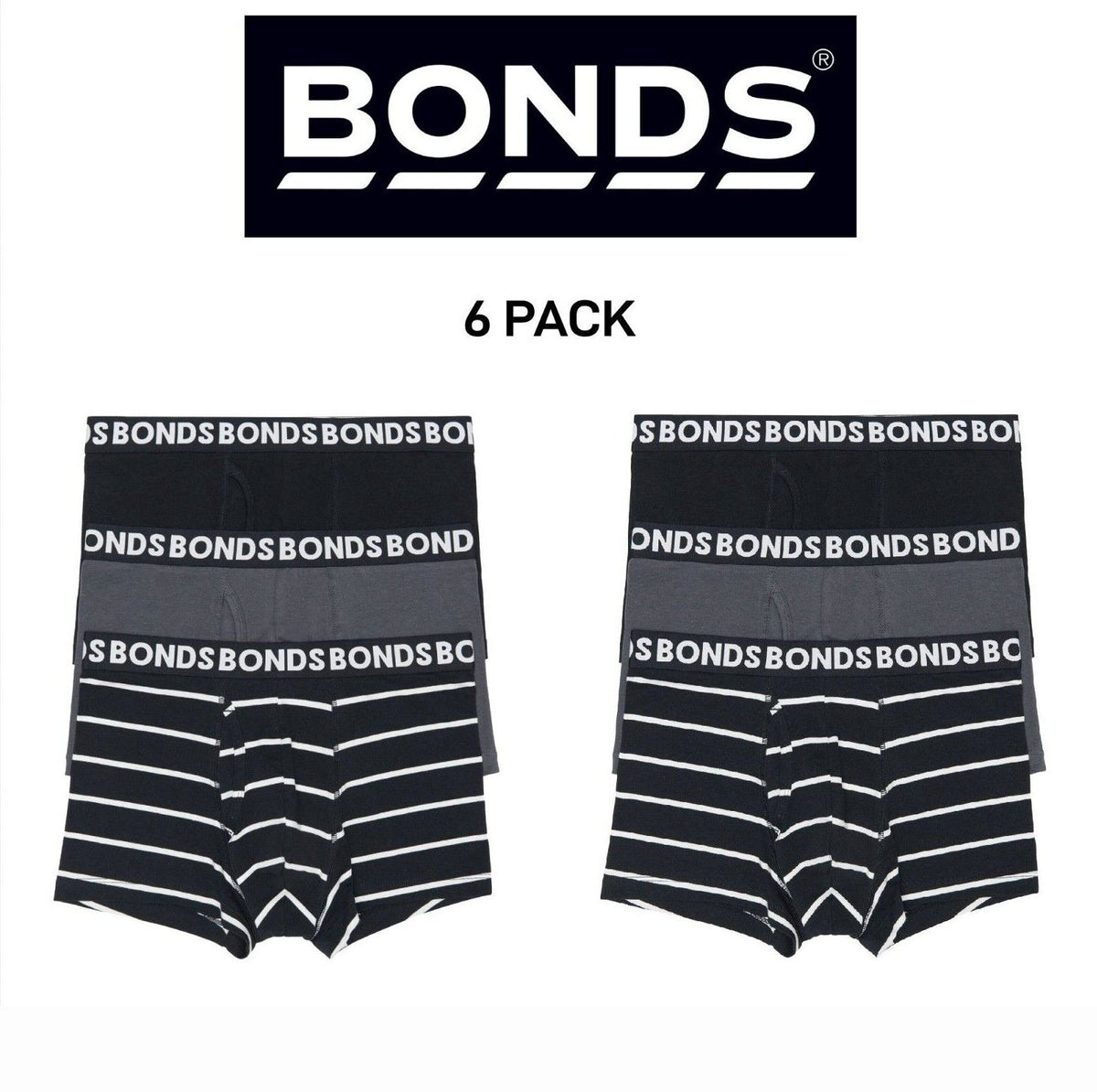 Bonds Mens Everyday Trunks Convenience Comfort & Value Underwear 6 Pack MWQ33A