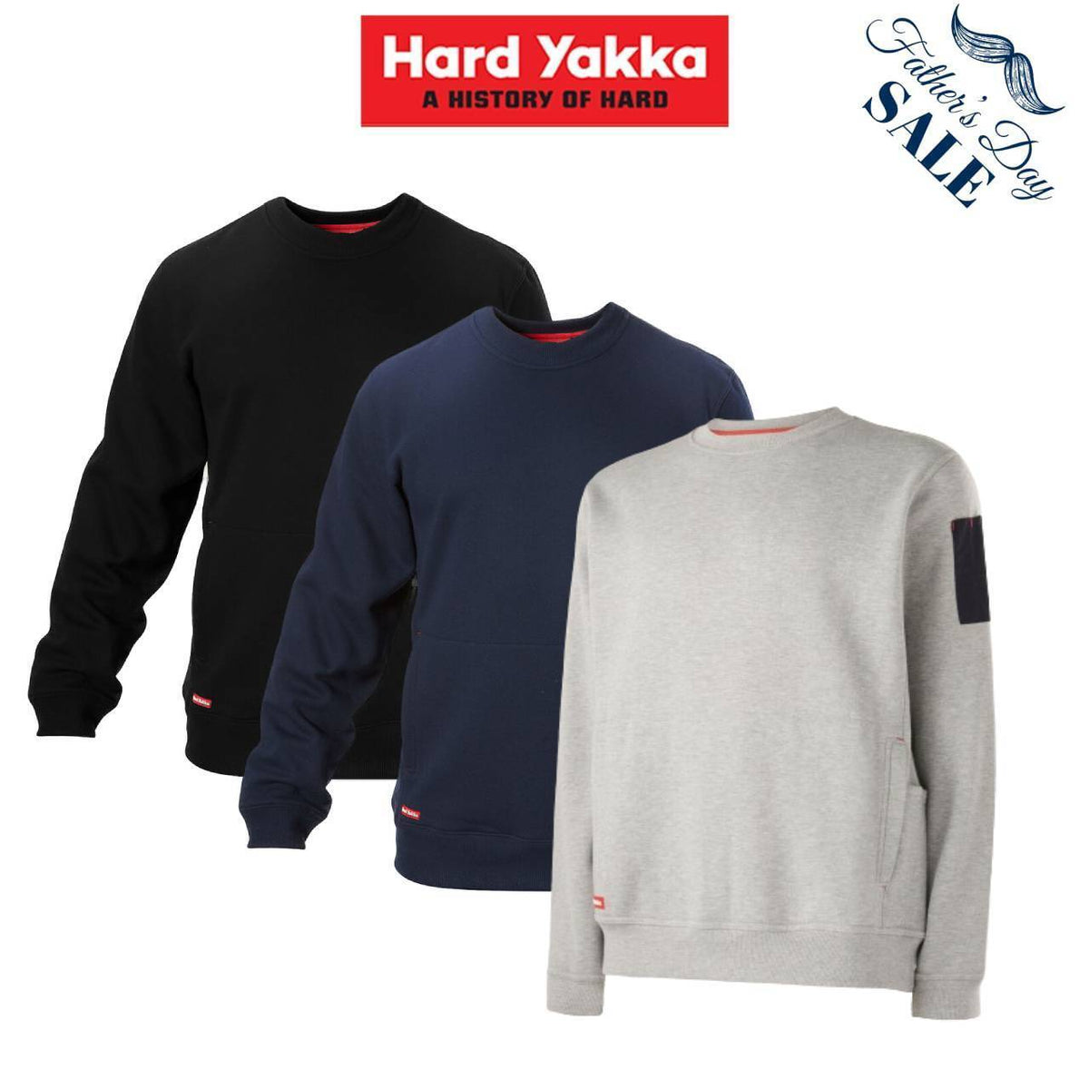 FATHER'S DAY SALE Hard Yakka Men Brushed Fleece Crew Neck Workwear Jumper Y19324