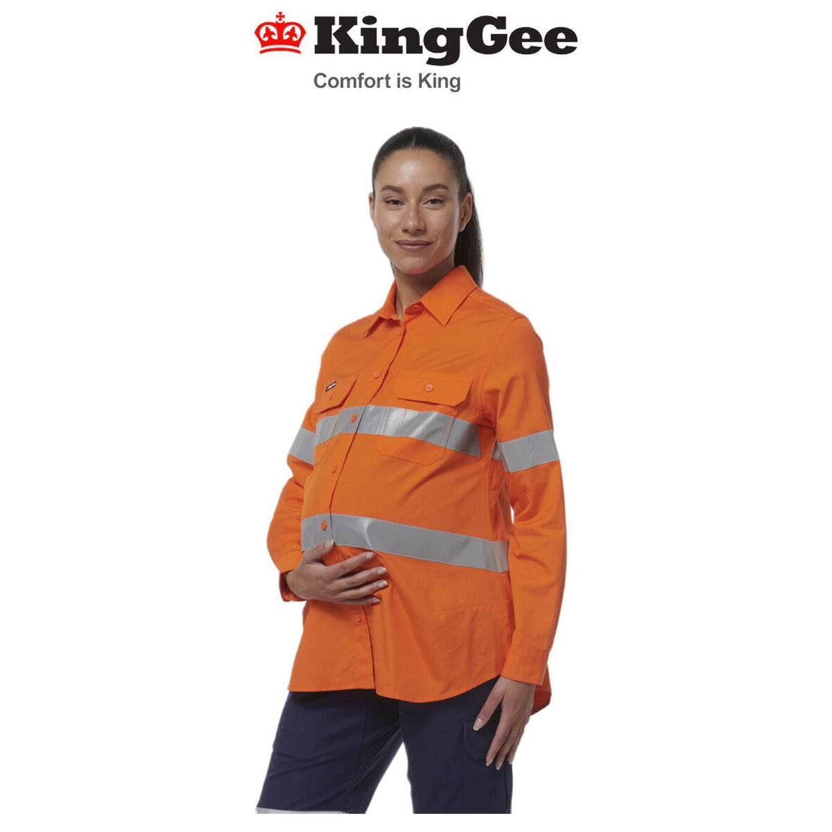 KingGee Womens Safety Workcool Maternity Reflective Two Toned Shirt K44235