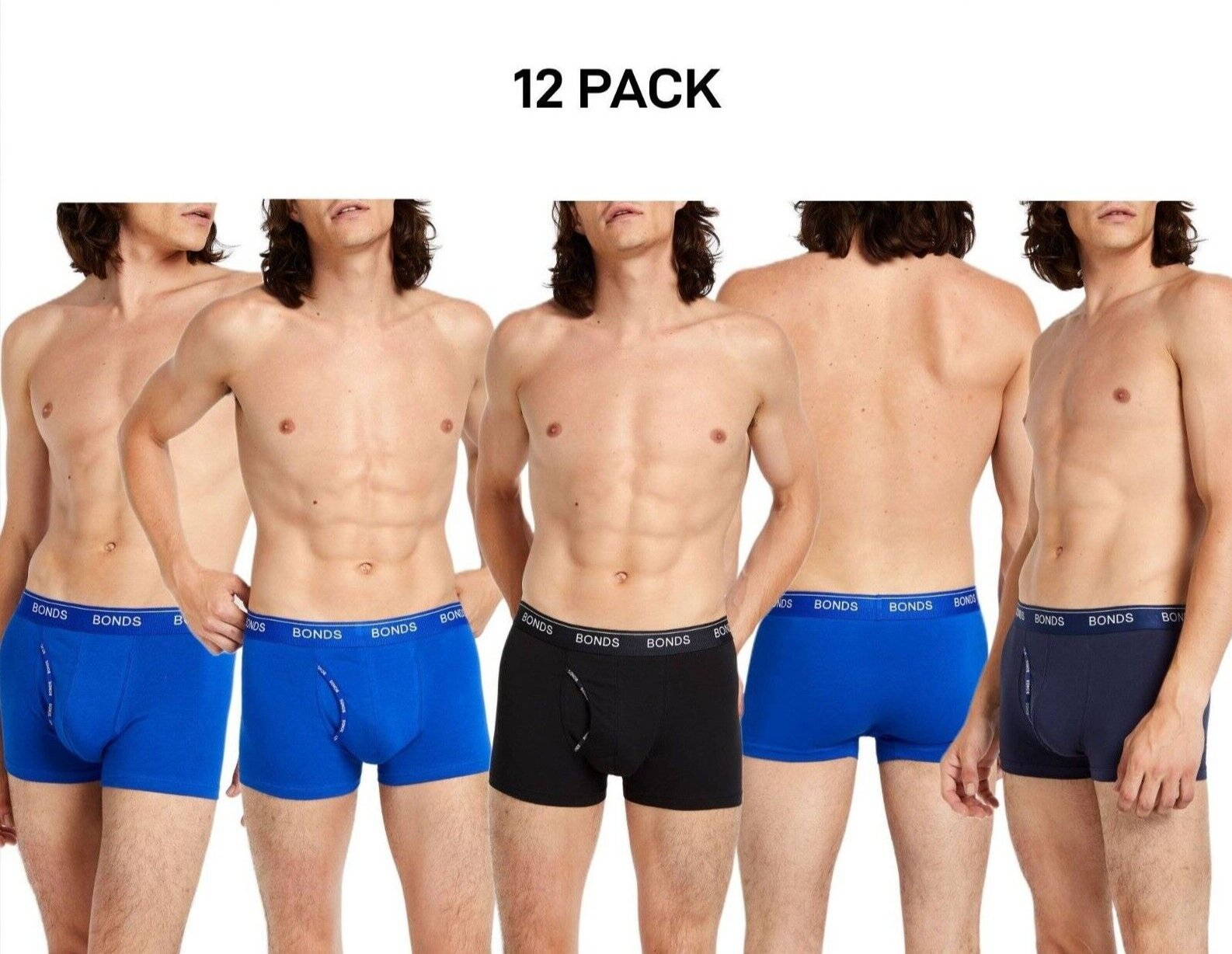 Bonds Mens Guyfront Trunk Seamfree Sides and Fly Front Opening 12 Pack MY963A