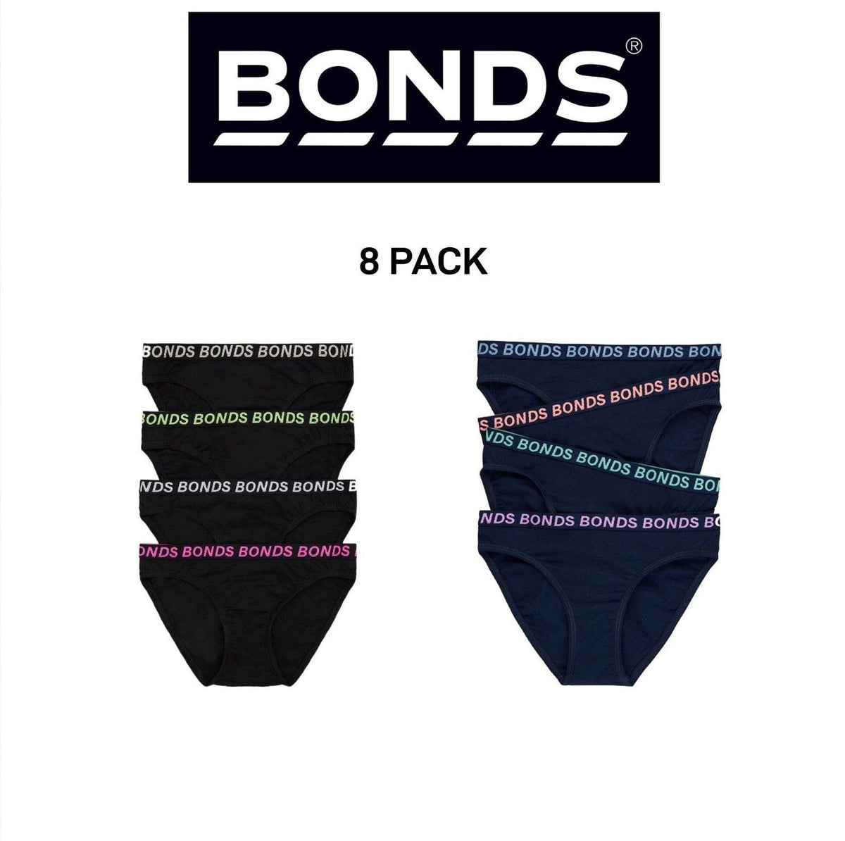 Bonds Girls Bikini Sport Ultimate Comfy and Fresh Moisture Wicking 8 Pack UWKL4A