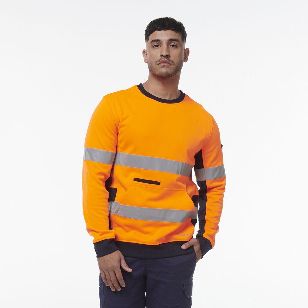 KingGee Mens Hi Vis Reflective Safety Spliced Work Crew Neck Fleece K55058-Collins Clothing Co