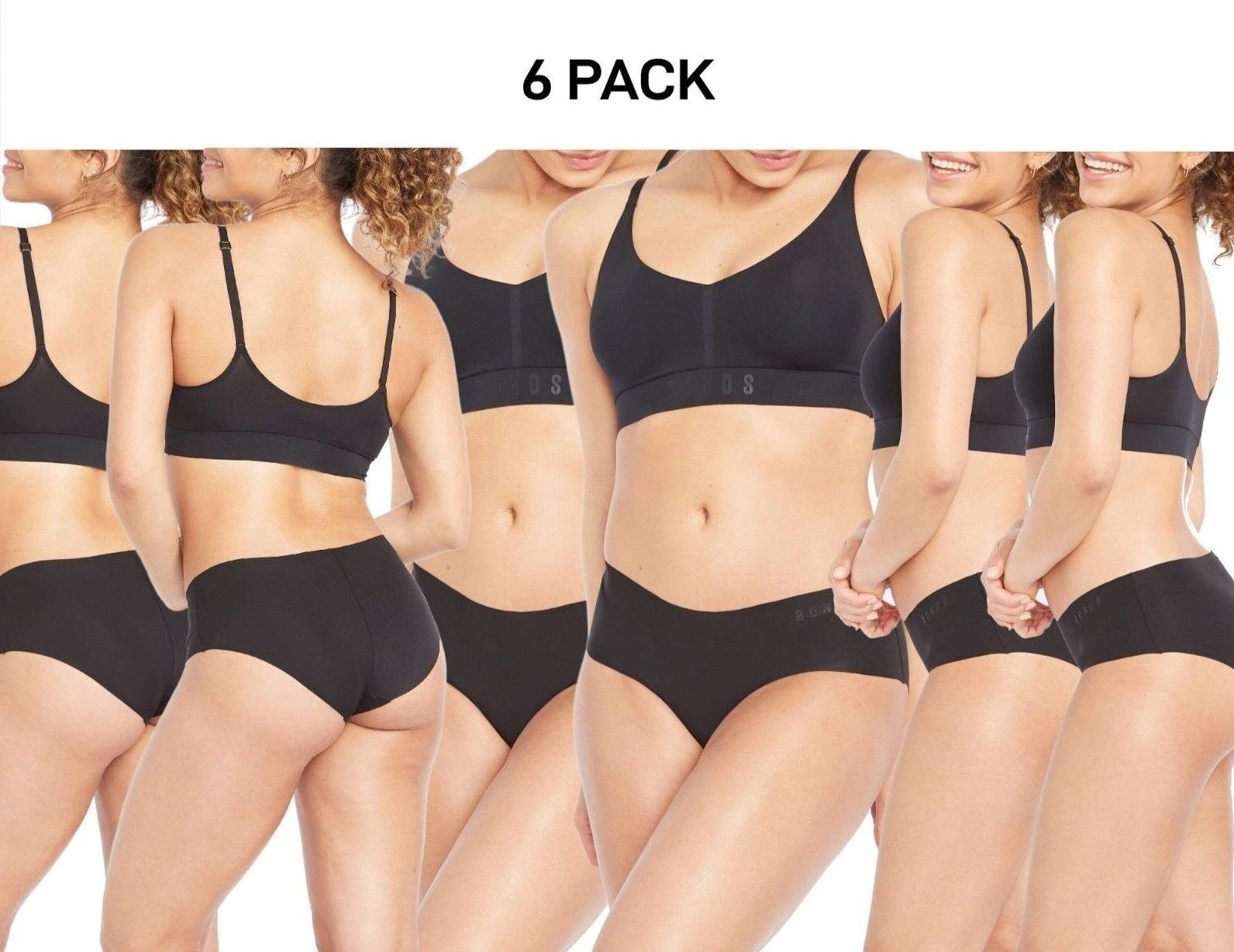 Bonds Womens Invisi Freecuts Midi Light Seamless Sleek Microfibre 6 Pack WU3Q