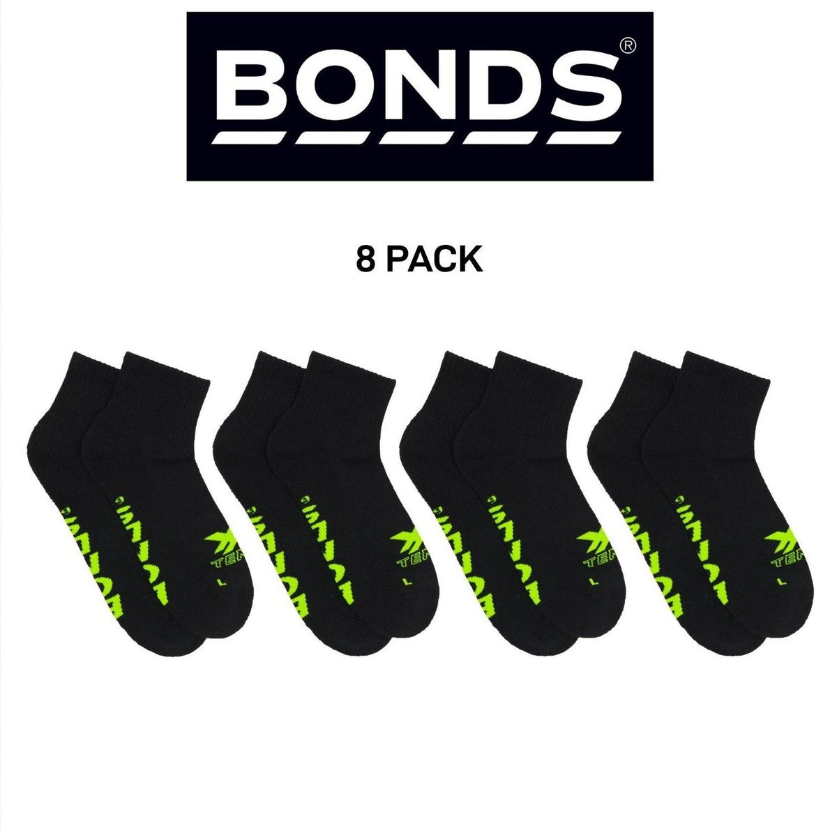 Bonds Mens X-Temp Quarter Crew Socks Dynamic Dual Action Cooling 8 Pack SXX72N