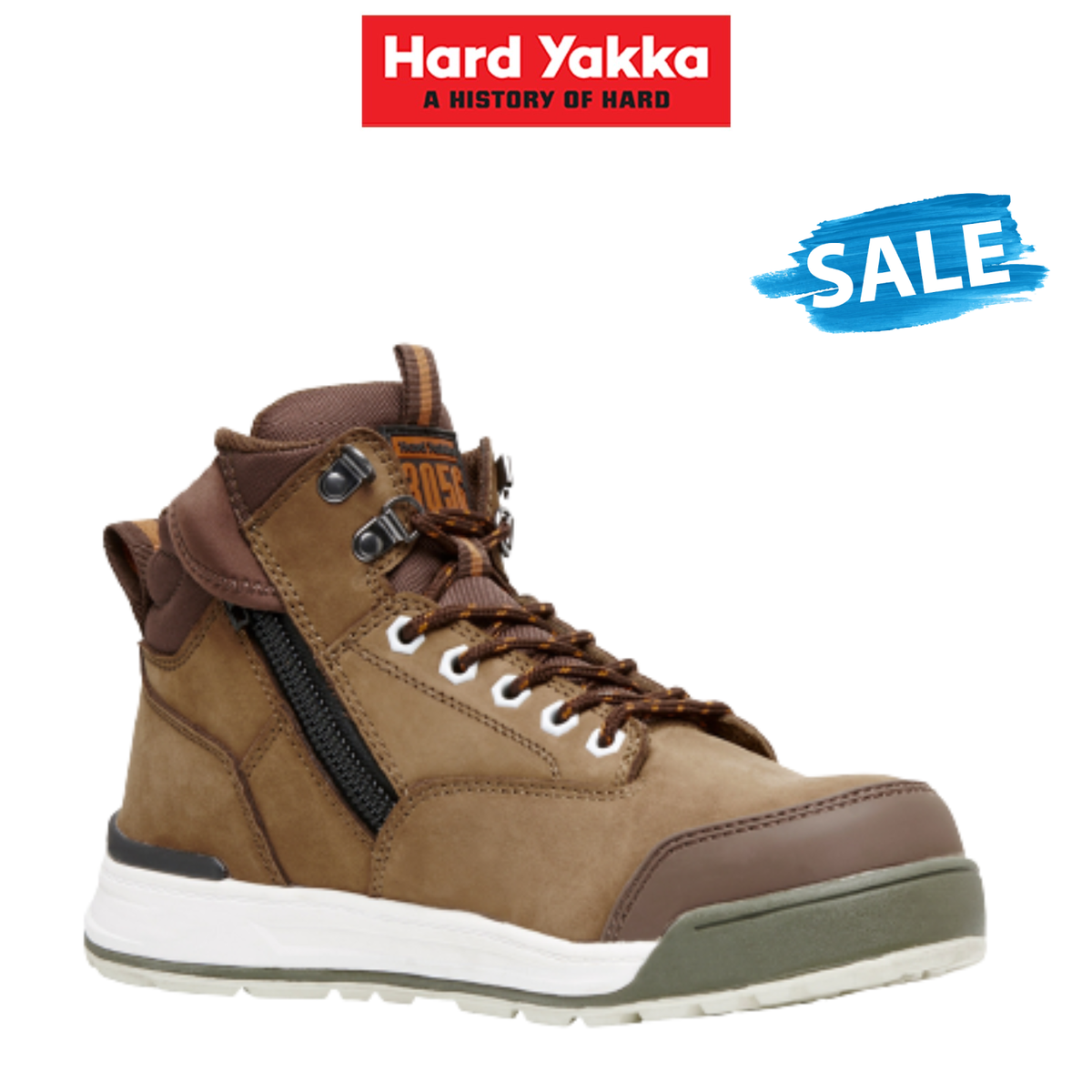 SALE Hard Yakka 3056 Lace Zip Boot Water Resistant Leather Work Safety Y60205