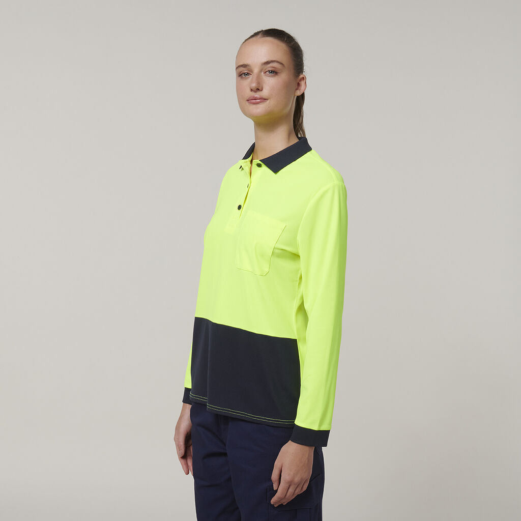 Hard Yakka Womens Safety Work Long Sleeve HI VIS Polo Y08603-Collins Clothing Co