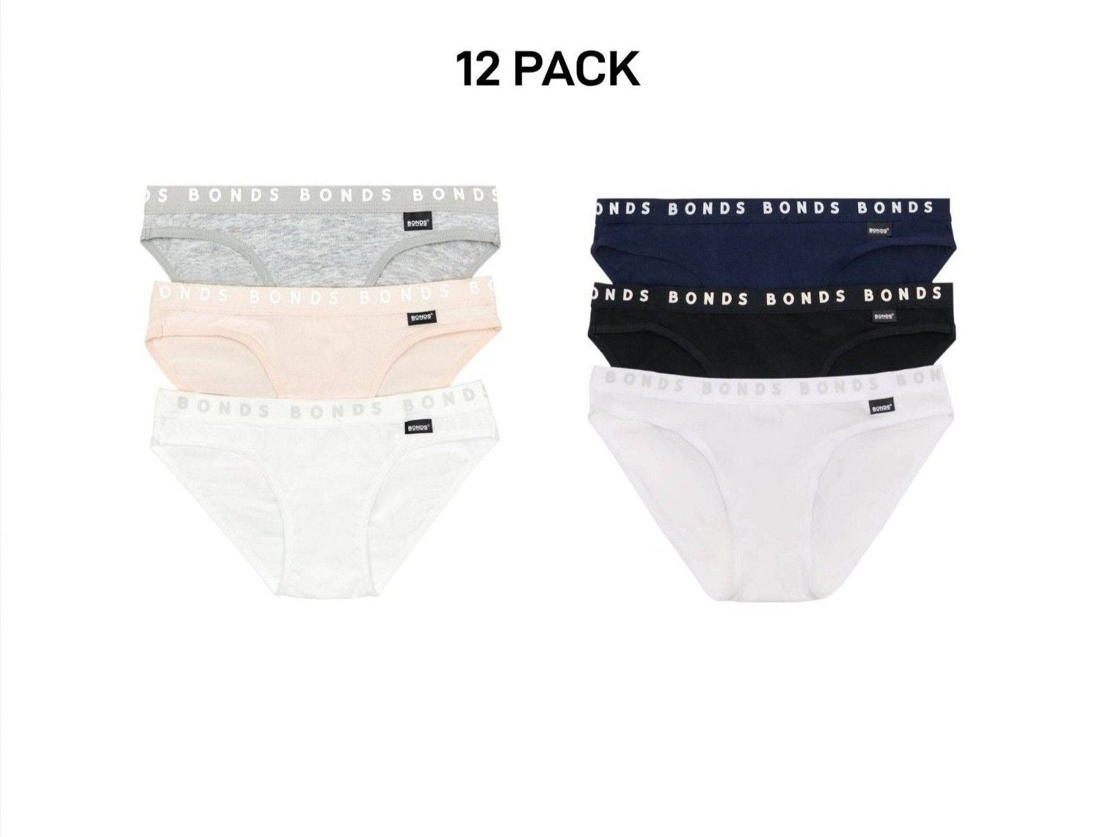 Bonds Girls Hipster Bikini Plain Comfortable Cotton Fabric 12 Pack UWPR3A