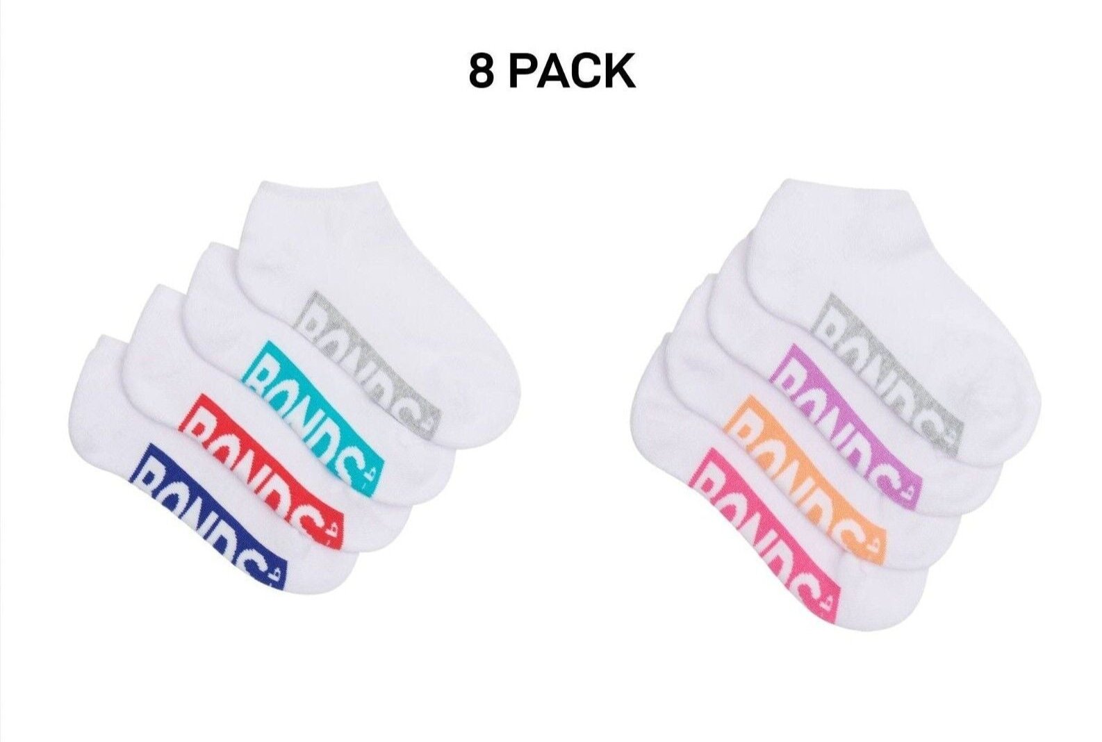 Bonds Kids Logo Light Low Cut Socks Comfy Lightweight Breathable 8 Pack RXU74W
