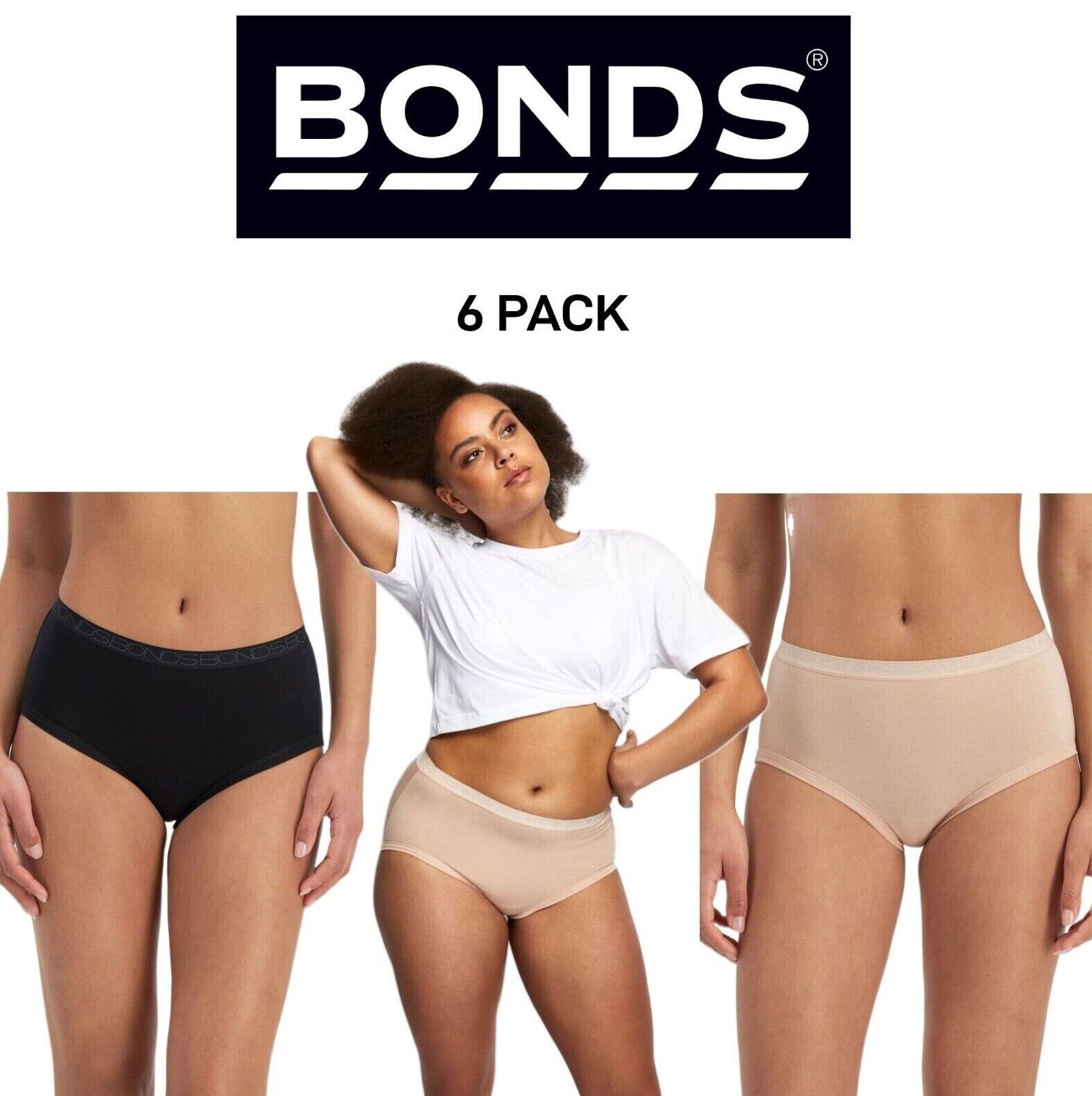 Bonds Womens Cottontails Full Brief Lightweight Soft Cotton 6 Pack WY5NA