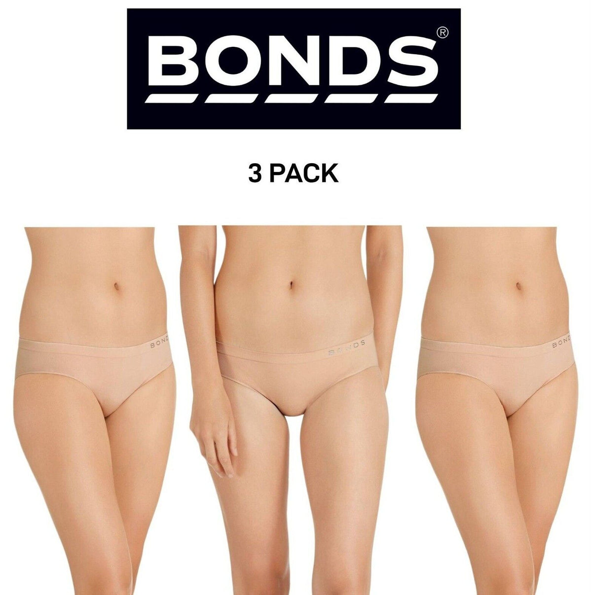 Bonds Womens Seamless Bikini Stretchy Trims Smooth Finish Brief 3 Pack WWGDA