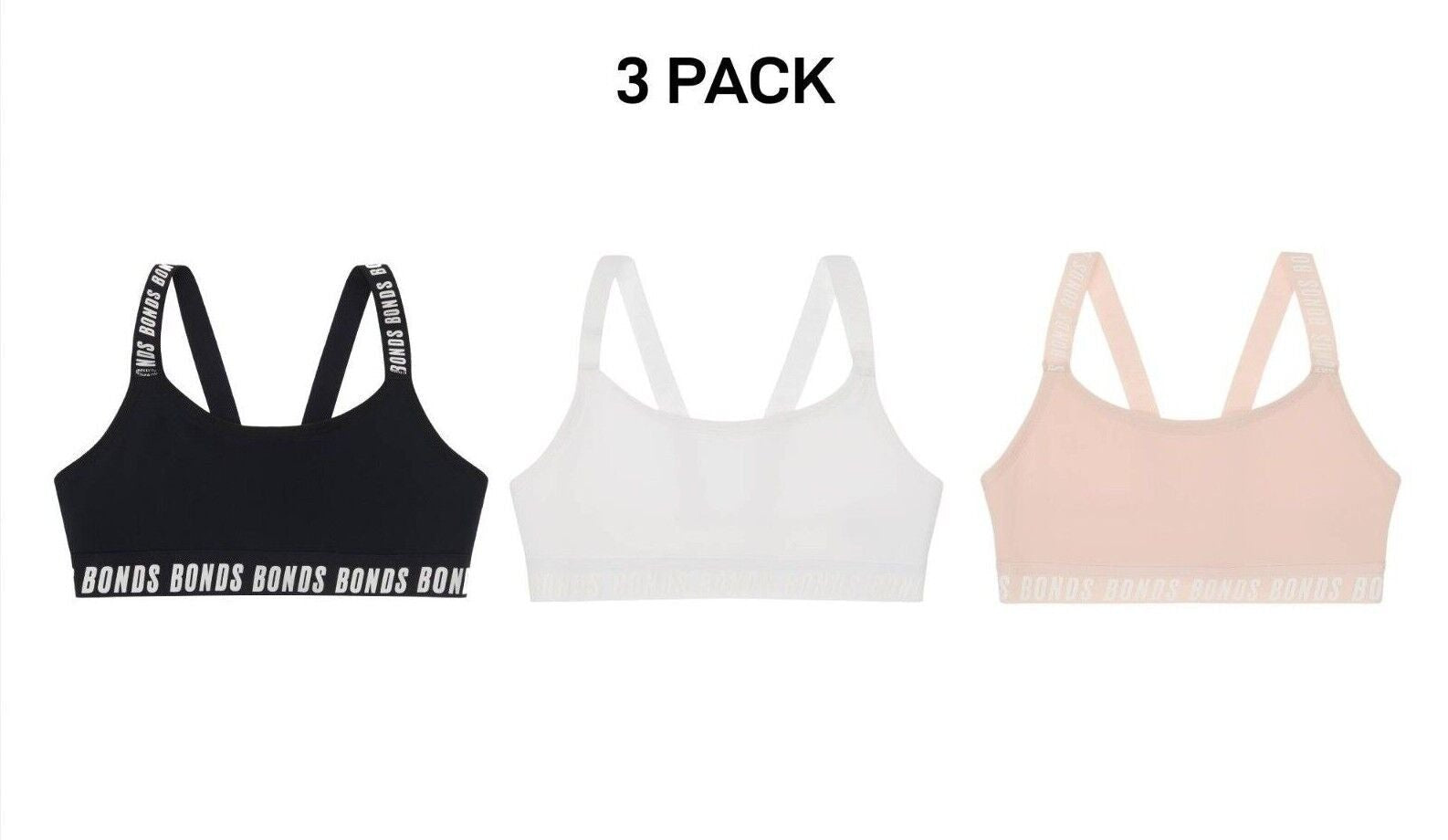 Bonds Girls Performance Pullover Crop Durable and Stretchy Bra 3 Pack UWH41A