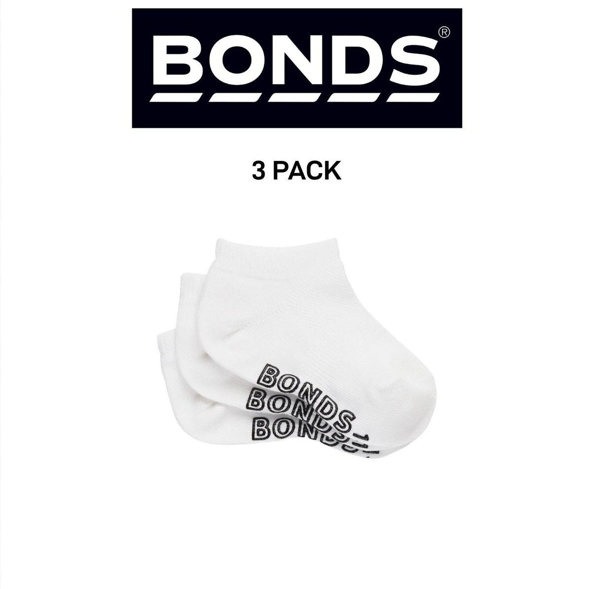 Bonds Baby Lightweght Low Cut Socks Grippy Soles & Soft Toe Seams 3 Pack RXUQ3N