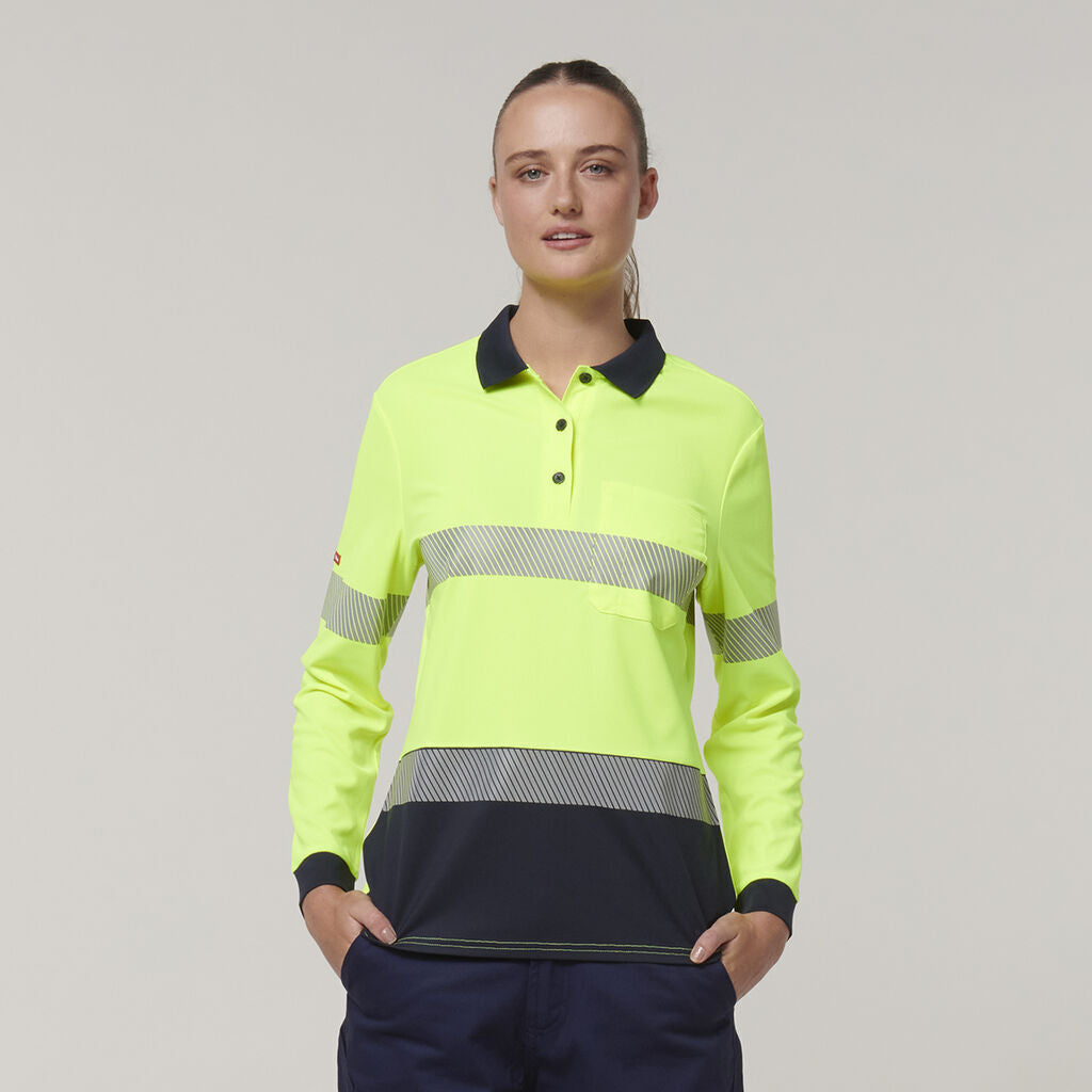 Hard Yakka Safety Work Womens Long Sleeve HI VIS Taped Polo Y08604-Collins Clothing Co