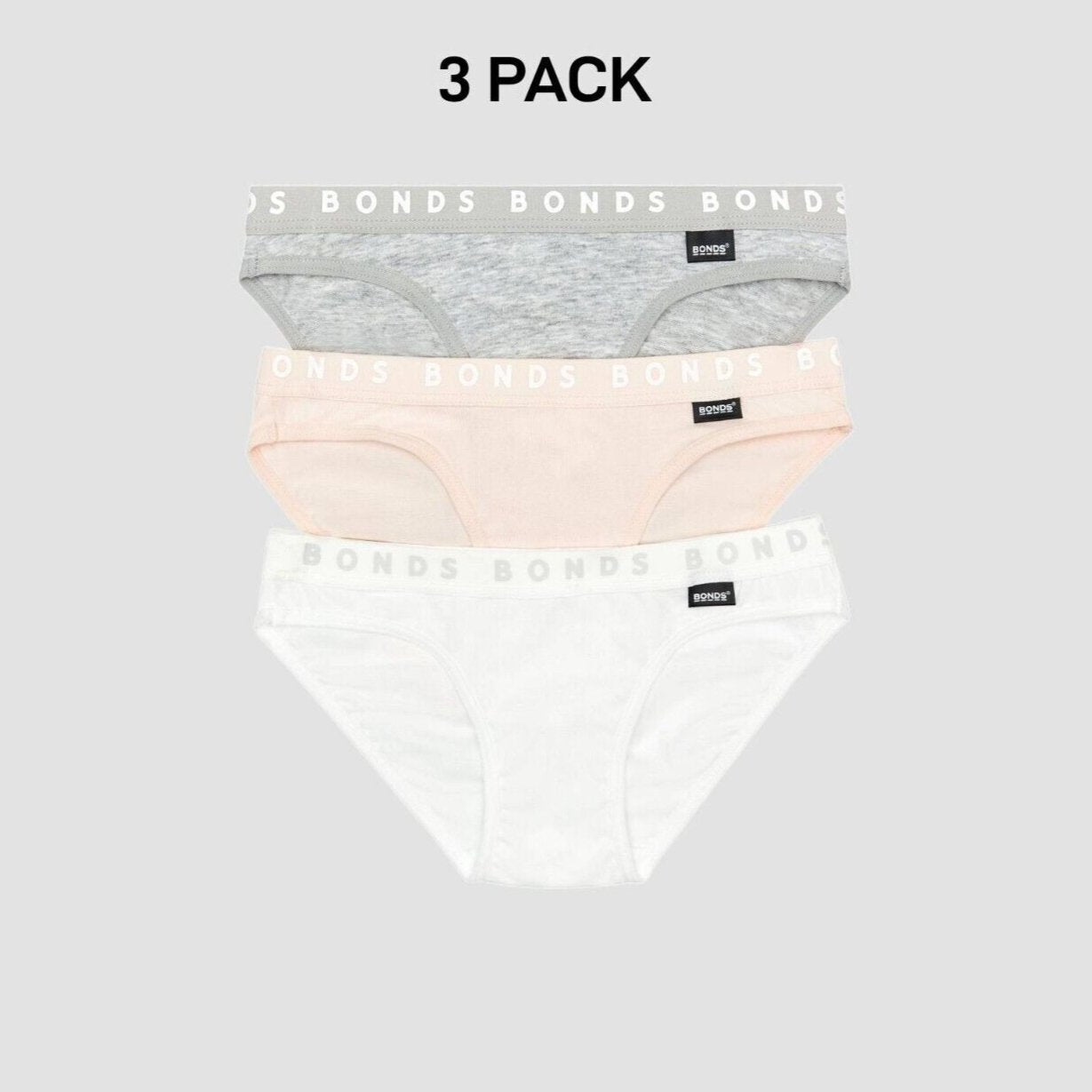 Bonds Girls Hipster Bikini Plain Comfortable Cotton Fabric 3 Pack UWPR3A