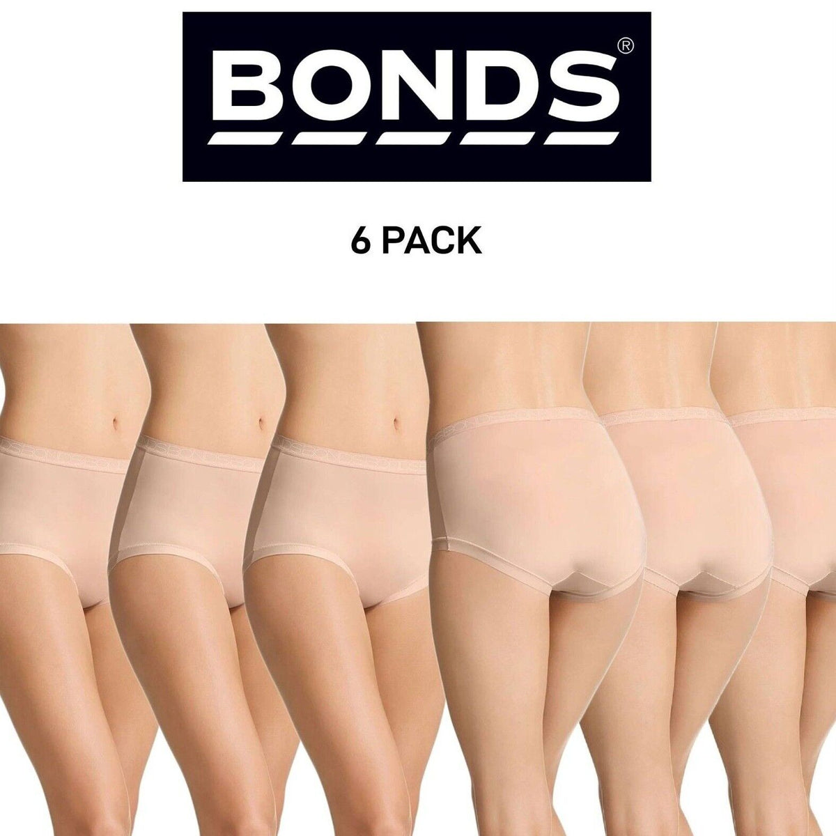 Bonds Womens Invisitails Full Brief Soft and Stretchy Waistband 6 Pack WZGGY