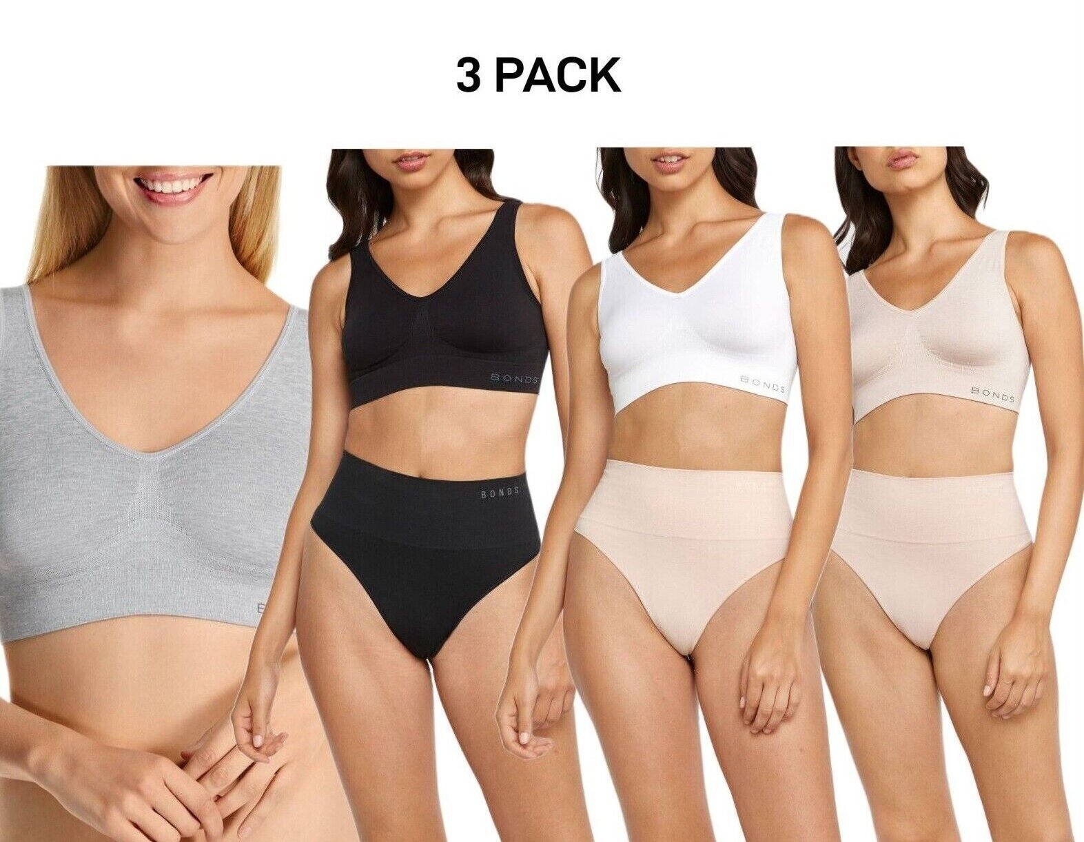 Bonds Womens Comfy Crop Regular Super Soft Flexible Wirefree Bra 3 Pack WVLHY