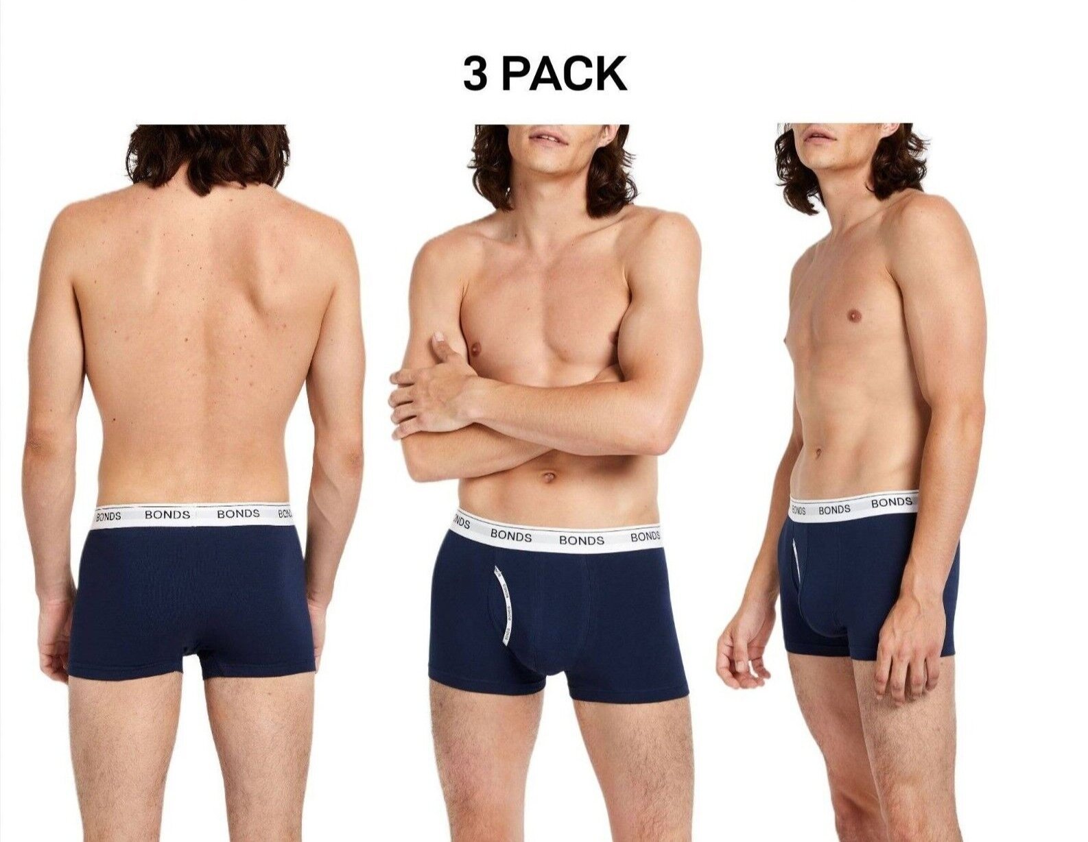 Bonds Mens Guyfront Trunk Stretchy Cotton Fabric Elastic Waistband 3 Pack MZVJ