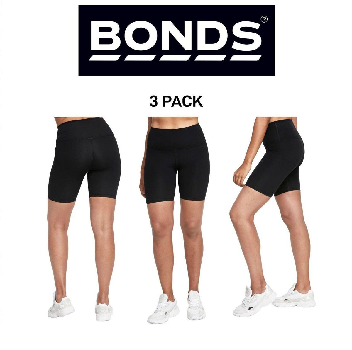 Bonds Womens Sport Bike Short Stretchy Comfortable Dig-Free Fit 3 Pack CTL4I
