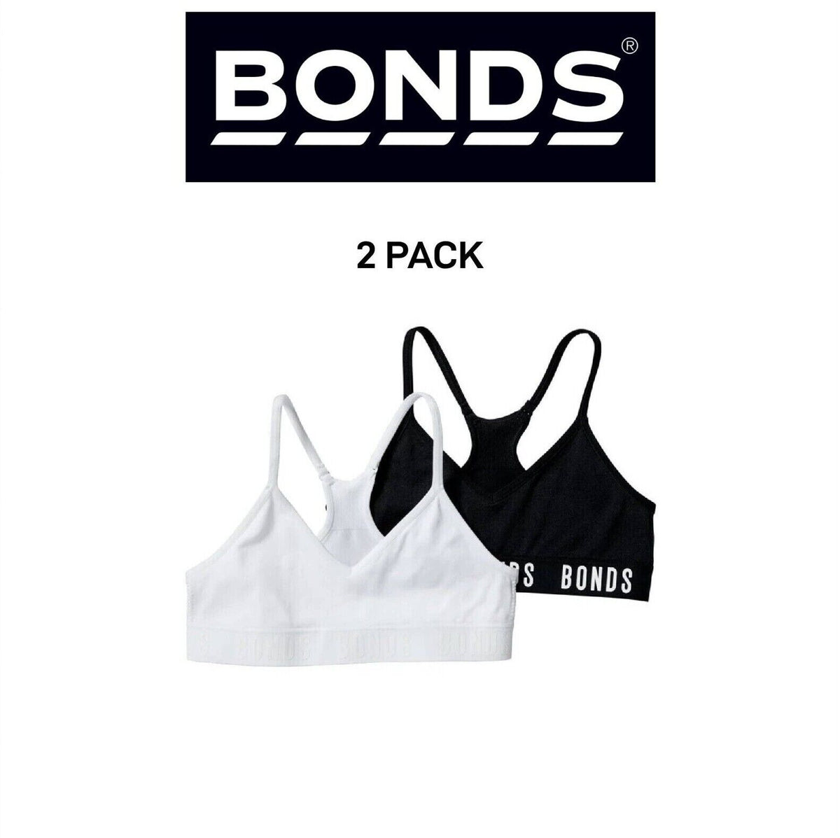 Bonds Girls Super Stretchies Racer Crop Double Layered Front 2 Pack UXNK2A