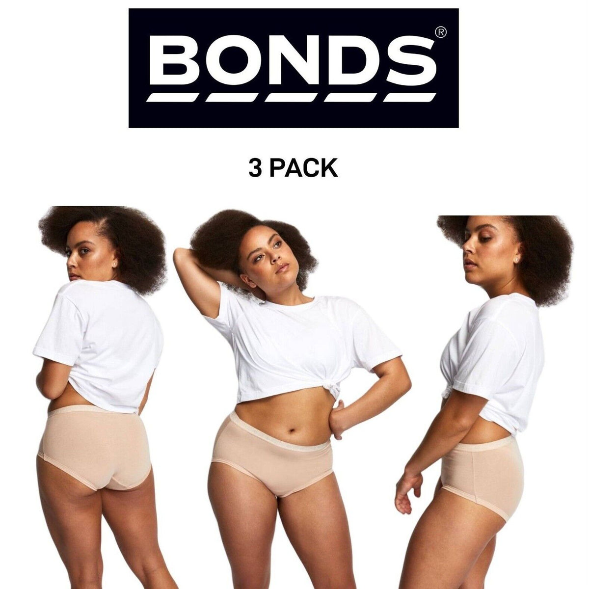 Bonds Womens Cottontails Full Brief Lightweight Soft Cotton 3 Pack WY5NA