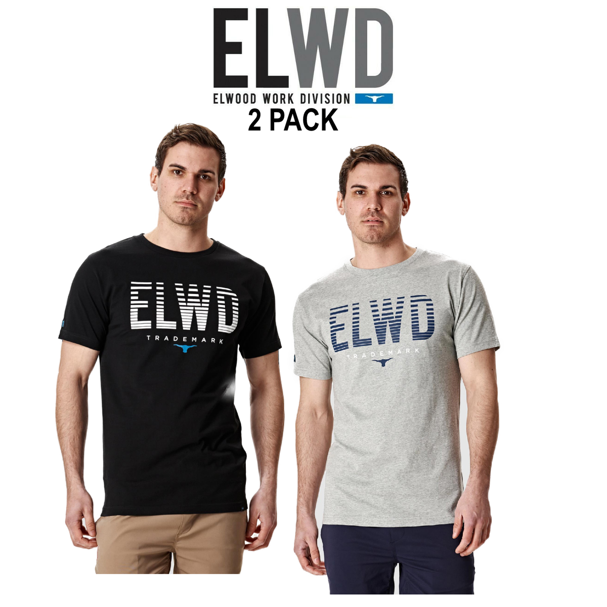 Elwood 2 Pack Slice Tee Cotton Short Sleeve Stretch T-Shirt Work Casual EWD813